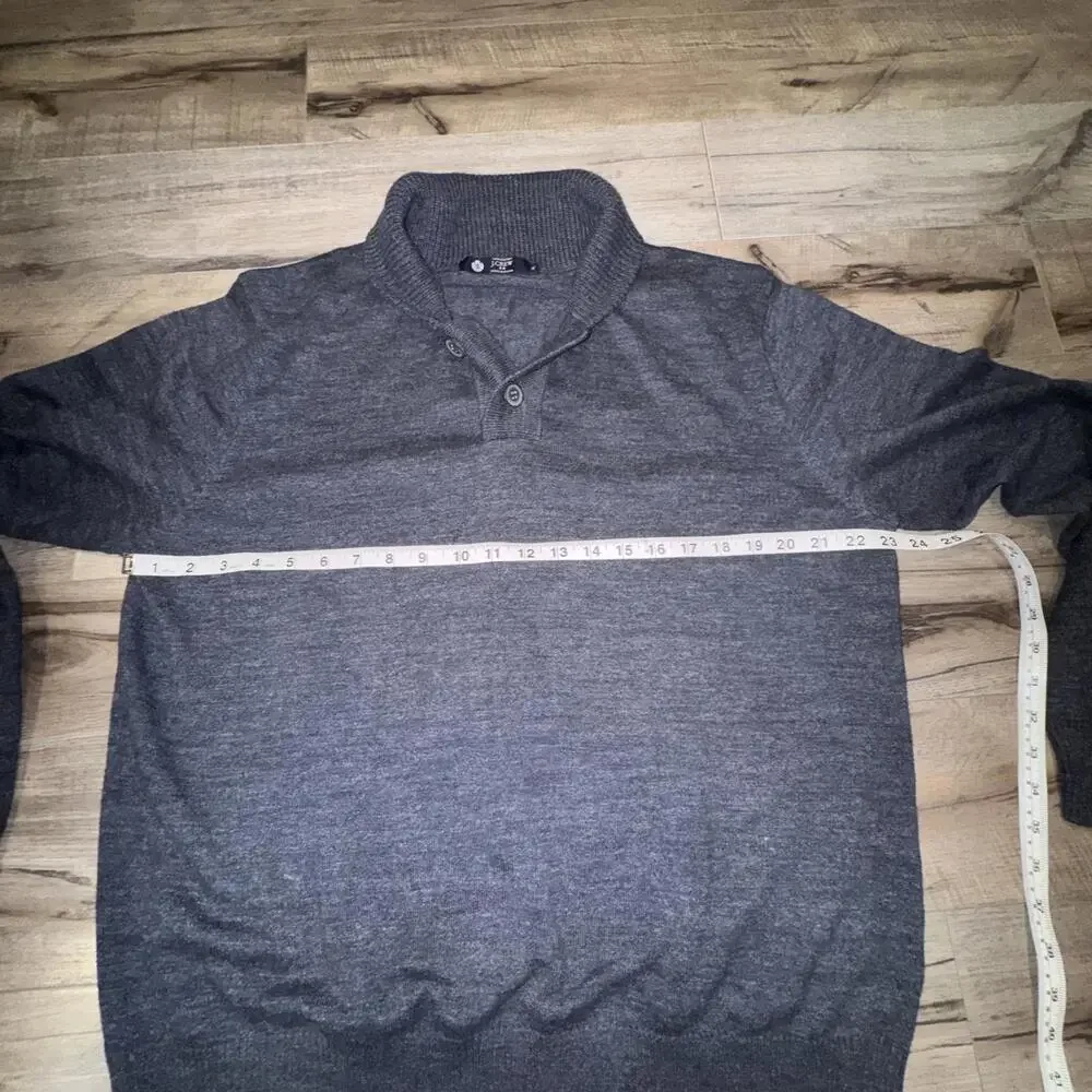 Men's J. Crew 100% Cotton Sweater Gray Button Henley Mock Neck Collar Preppy XL‎